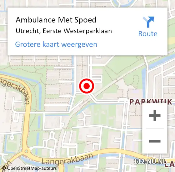 Locatie op kaart van de 112 melding: Ambulance Met Spoed Naar Utrecht, Eerste Westerparklaan op 6 december 2016 08:58