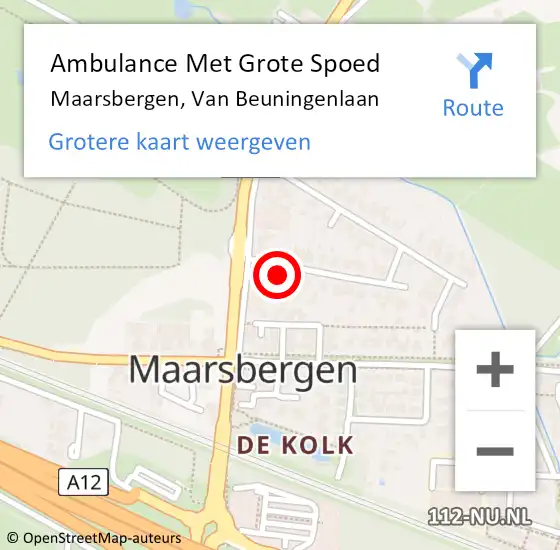 Locatie op kaart van de 112 melding: Ambulance Met Grote Spoed Naar Maarsbergen, Van Beuningenlaan op 6 december 2016 10:52