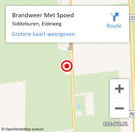 Locatie op kaart van de 112 melding: Brandweer Met Spoed Naar Siddeburen, Eideweg op 6 december 2016 11:06