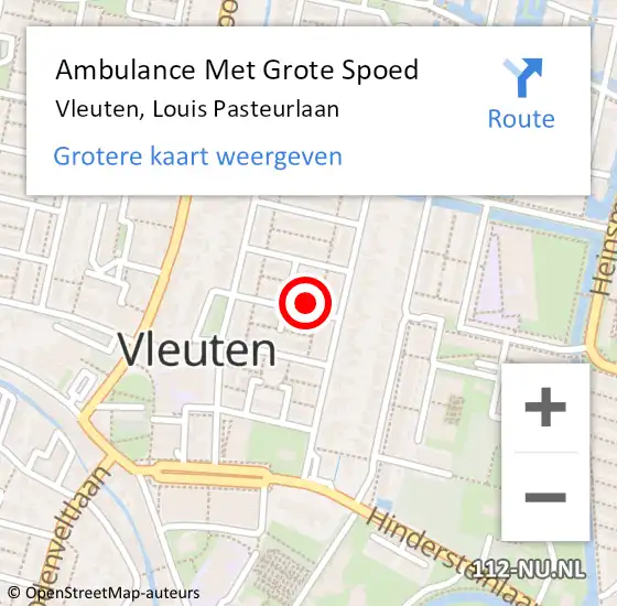 Locatie op kaart van de 112 melding: Ambulance Met Grote Spoed Naar Vleuten, Louis Pasteurlaan op 6 december 2016 11:44