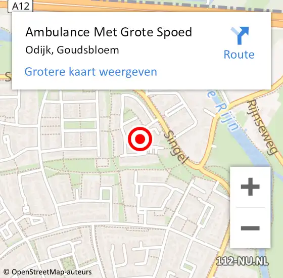 Locatie op kaart van de 112 melding: Ambulance Met Grote Spoed Naar Odijk, Goudsbloem op 6 december 2016 12:03