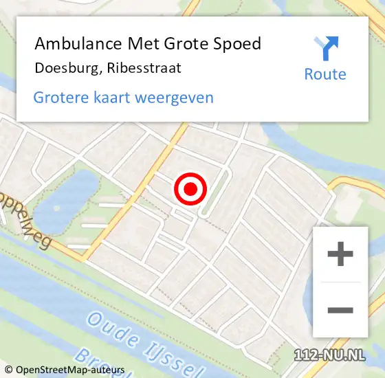 Locatie op kaart van de 112 melding: Ambulance Met Grote Spoed Naar Doesburg, Ribesstraat op 6 december 2016 13:01