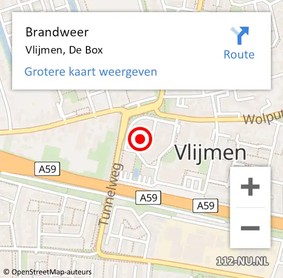 Locatie op kaart van de 112 melding: Brandweer Vlijmen, De Box op 6 december 2016 13:16