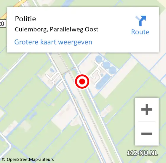 Locatie op kaart van de 112 melding: Politie Culemborg, Parallelweg Oost op 6 december 2016 13:39
