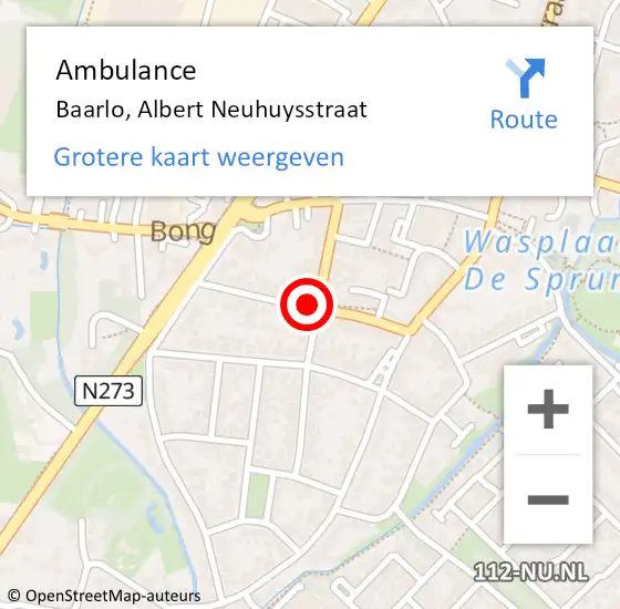 Locatie op kaart van de 112 melding: Ambulance Baarlo, Albert Neuhuysstraat op 3 januari 2014 16:05