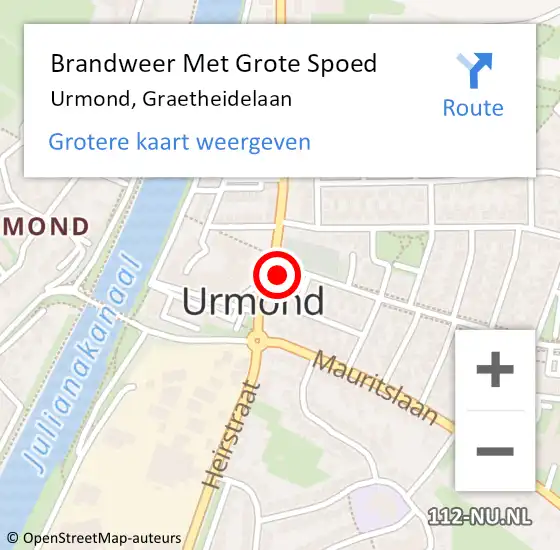 Locatie op kaart van de 112 melding: Brandweer Met Grote Spoed Naar Urmond, Graetheidelaan op 6 december 2016 13:53