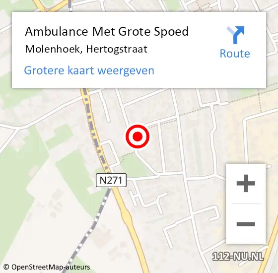 Locatie op kaart van de 112 melding: Ambulance Met Grote Spoed Naar Molenhoek, Hertogstraat op 6 december 2016 13:54
