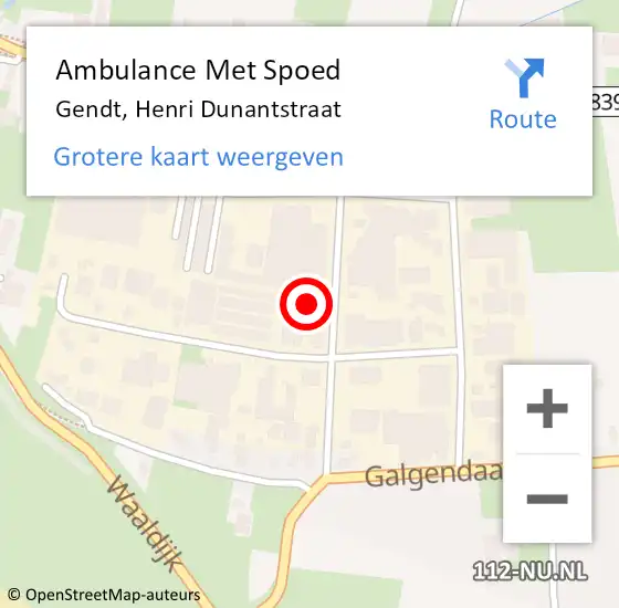 Locatie op kaart van de 112 melding: Ambulance Met Spoed Naar Gendt, Henri Dunantstraat op 6 december 2016 14:25