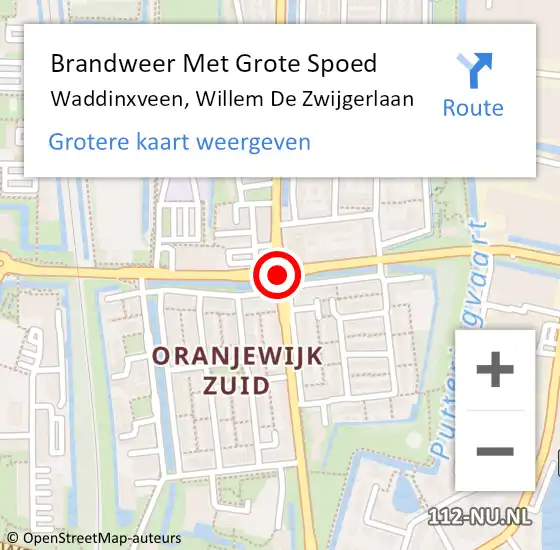 Locatie op kaart van de 112 melding: Brandweer Met Grote Spoed Naar Waddinxveen, Willem De Zwijgerlaan op 6 december 2016 15:35