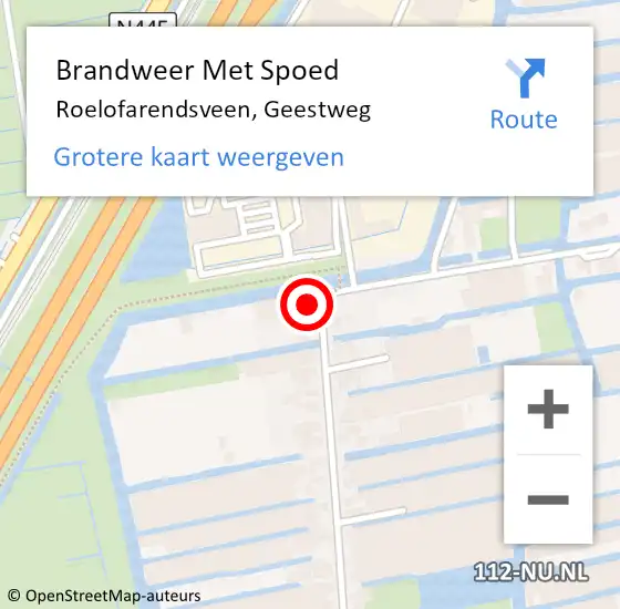 Locatie op kaart van de 112 melding: Brandweer Met Spoed Naar Roelofarendsveen, Geestweg op 3 januari 2014 16:24