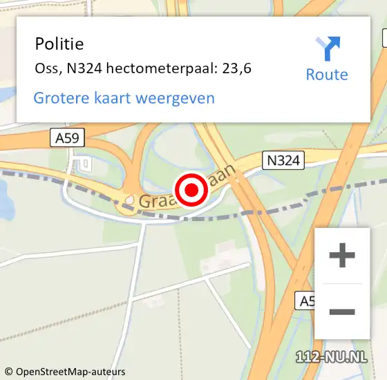 Locatie op kaart van de 112 melding: Politie Oss, N324 hectometerpaal: 23,6 op 6 december 2016 16:42