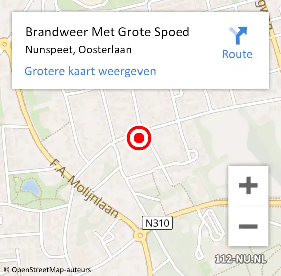 Locatie op kaart van de 112 melding: Brandweer Met Grote Spoed Naar Nunspeet, Oosterlaan op 6 december 2016 16:53