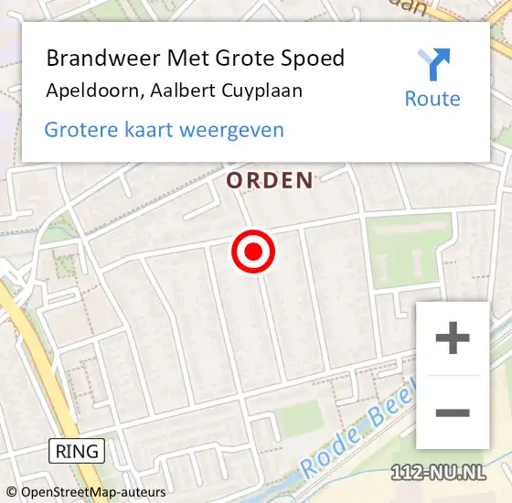 Locatie op kaart van de 112 melding: Brandweer Met Grote Spoed Naar Apeldoorn, Aalbert Cuyplaan op 6 december 2016 16:57