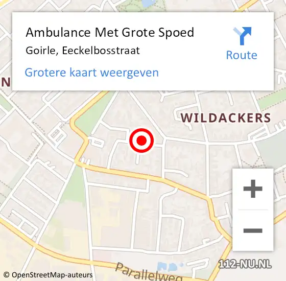 Locatie op kaart van de 112 melding: Ambulance Met Grote Spoed Naar Goirle, Eeckelbosstraat op 6 december 2016 17:24