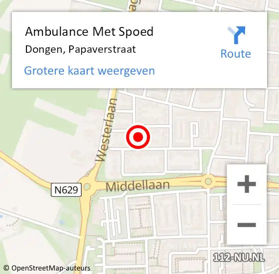 Locatie op kaart van de 112 melding: Ambulance Met Spoed Naar Dongen, Papaverstraat op 6 december 2016 18:05