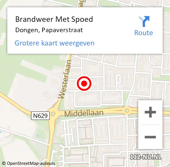 Locatie op kaart van de 112 melding: Brandweer Met Spoed Naar Dongen, Papaverstraat op 6 december 2016 18:30