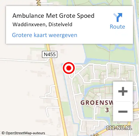 Locatie op kaart van de 112 melding: Ambulance Met Grote Spoed Naar Waddinxveen, Distelveld op 6 december 2016 19:04