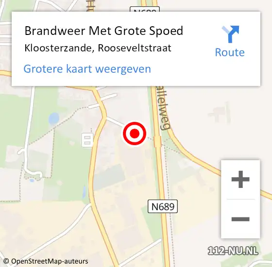 Locatie op kaart van de 112 melding: Brandweer Met Grote Spoed Naar Kloosterzande, Rooseveltstraat op 6 december 2016 19:13