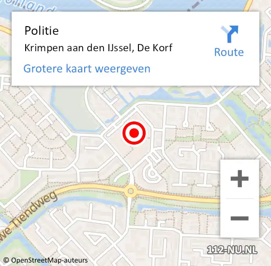 Locatie op kaart van de 112 melding: Politie Krimpen aan den IJssel, De Korf op 3 januari 2014 16:42