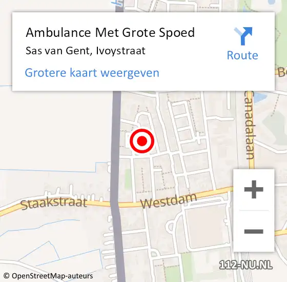 Locatie op kaart van de 112 melding: Ambulance Met Grote Spoed Naar Sas van Gent, Ivoystraat op 6 december 2016 20:08