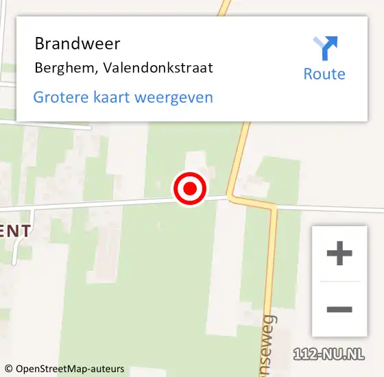 Locatie op kaart van de 112 melding: Brandweer Berghem, Valendonkstraat op 6 december 2016 23:43