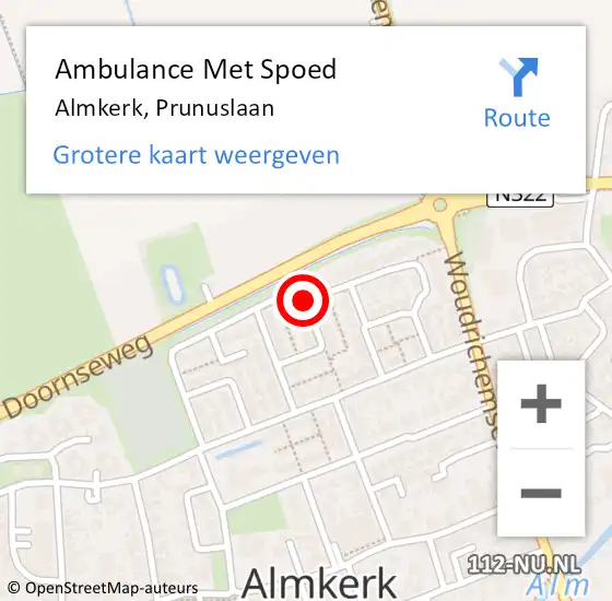 Locatie op kaart van de 112 melding: Ambulance Met Spoed Naar Almkerk, Prunuslaan op 7 december 2016 01:33