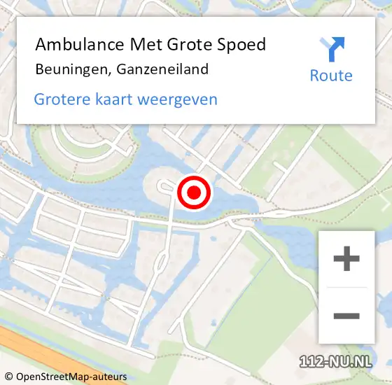 Locatie op kaart van de 112 melding: Ambulance Met Grote Spoed Naar Beuningen, Ganzeneiland op 7 december 2016 02:50