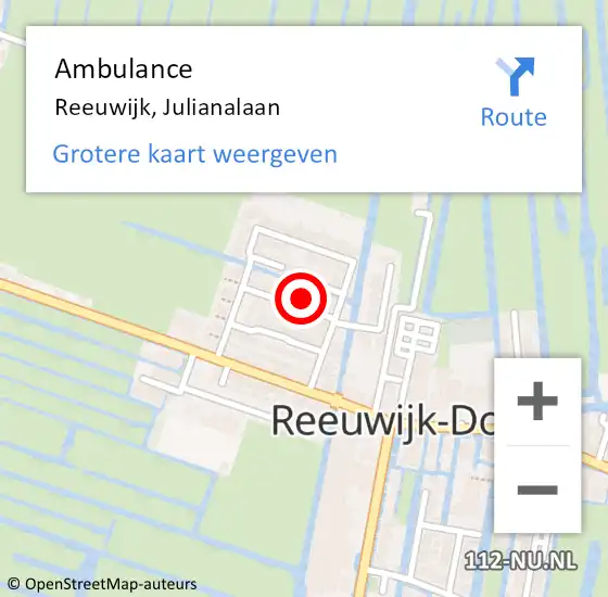 Locatie op kaart van de 112 melding: Ambulance Reeuwijk, Julianalaan op 7 december 2016 03:57