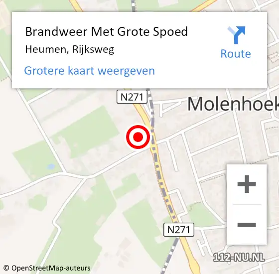 Locatie op kaart van de 112 melding: Brandweer Met Grote Spoed Naar Heumen, Rijksweg op 7 december 2016 06:16