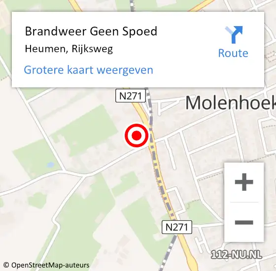 Locatie op kaart van de 112 melding: Brandweer Geen Spoed Naar Heumen, Rijksweg op 7 december 2016 06:18