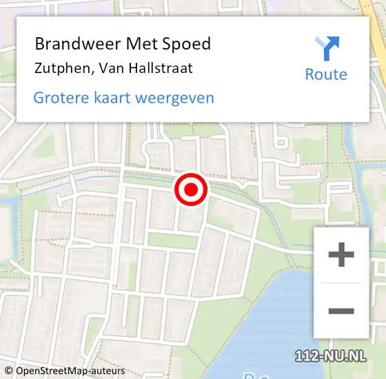 Locatie op kaart van de 112 melding: Brandweer Met Spoed Naar Zutphen, Van Hallstraat op 7 december 2016 08:17