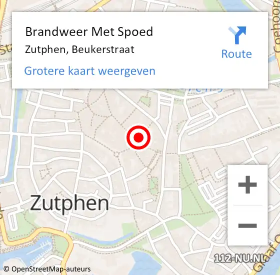 Locatie op kaart van de 112 melding: Brandweer Met Spoed Naar Zutphen, Beukerstraat op 7 december 2016 08:21