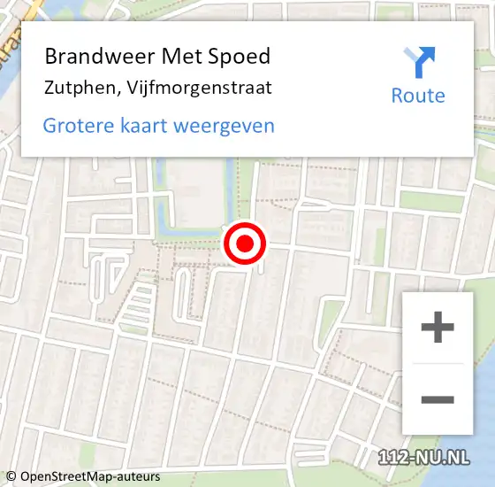 Locatie op kaart van de 112 melding: Brandweer Met Spoed Naar Zutphen, Vijfmorgenstraat op 7 december 2016 08:33