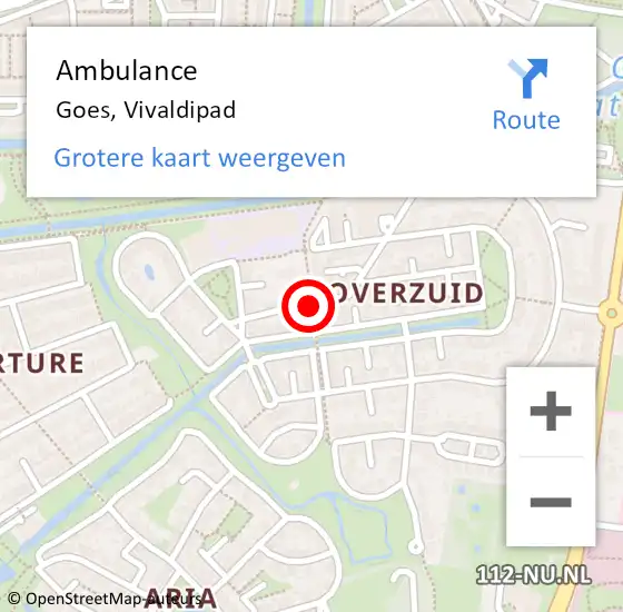 Locatie op kaart van de 112 melding: Ambulance Goes, Vivaldipad op 7 december 2016 09:24