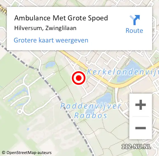 Locatie op kaart van de 112 melding: Ambulance Met Grote Spoed Naar Hilversum, Zwinglilaan op 3 januari 2014 17:19