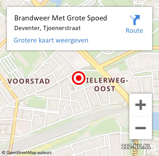 Locatie op kaart van de 112 melding: Brandweer Met Grote Spoed Naar Deventer, Tjoenerstraat op 7 december 2016 09:54