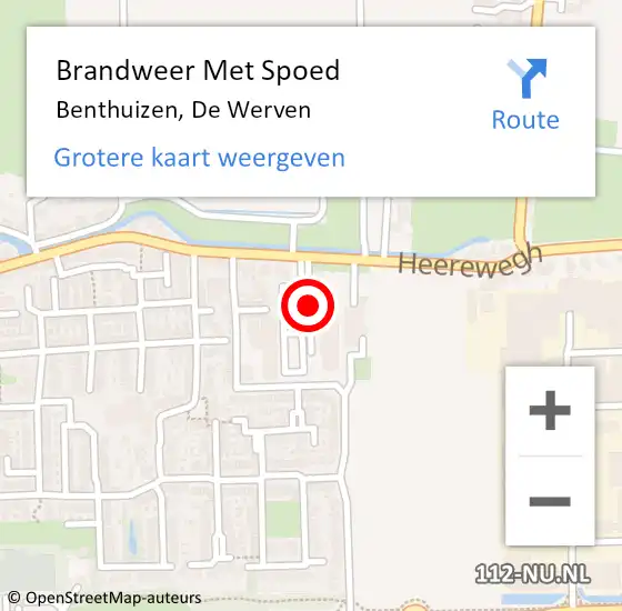 Locatie op kaart van de 112 melding: Brandweer Met Spoed Naar Benthuizen, De Werven op 7 december 2016 09:59