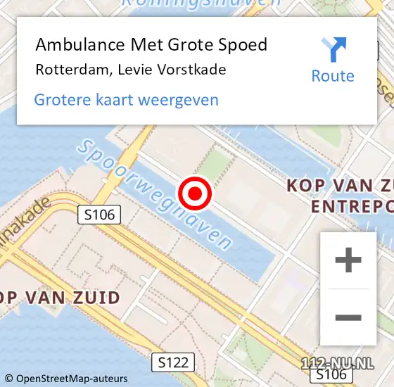 Locatie op kaart van de 112 melding: Ambulance Met Grote Spoed Naar Rotterdam, Levie Vorstkade op 7 december 2016 11:08