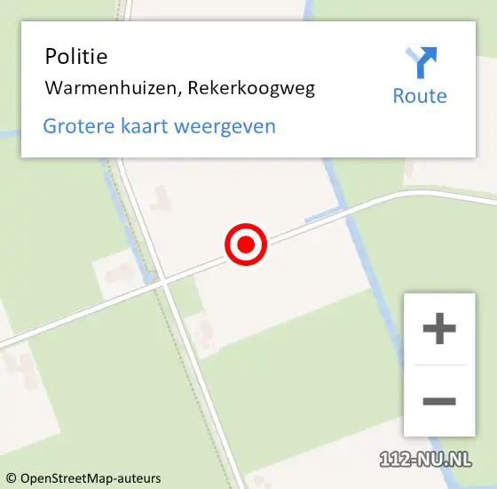 Locatie op kaart van de 112 melding: Politie Warmenhuizen, Rekerkoogweg op 7 december 2016 11:56