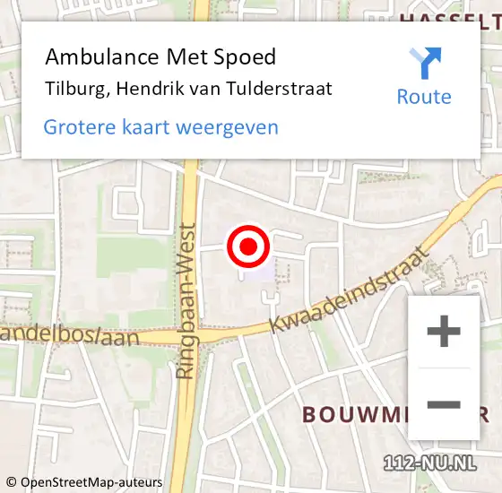 Locatie op kaart van de 112 melding: Ambulance Met Spoed Naar Tilburg, Hendrik van Tulderstraat op 7 december 2016 12:03