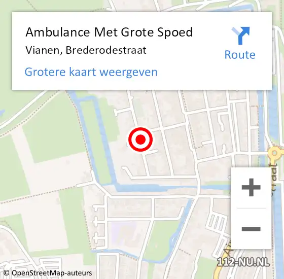 Locatie op kaart van de 112 melding: Ambulance Met Grote Spoed Naar Vianen, Brederodestraat op 7 december 2016 13:23