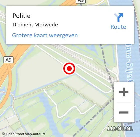 Locatie op kaart van de 112 melding: Politie Diemen, Merwede op 7 december 2016 13:23