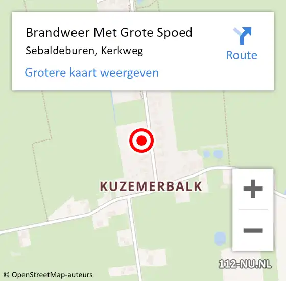 Locatie op kaart van de 112 melding: Brandweer Met Grote Spoed Naar Sebaldeburen, Kerkweg op 7 december 2016 13:38