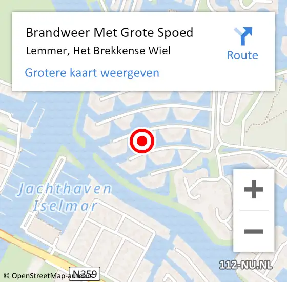 Locatie op kaart van de 112 melding: Brandweer Met Grote Spoed Naar Lemmer, Het Brekkense Wiel op 7 december 2016 14:06