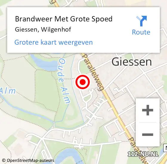 Locatie op kaart van de 112 melding: Brandweer Met Grote Spoed Naar Giessen, Wilgenhof op 7 december 2016 14:31