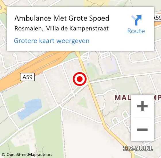 Locatie op kaart van de 112 melding: Ambulance Met Grote Spoed Naar Rosmalen, Milla de Kampenstraat op 7 december 2016 14:56