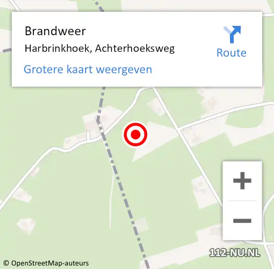 Locatie op kaart van de 112 melding: Brandweer Harbrinkhoek, Achterhoeksweg op 7 december 2016 14:58