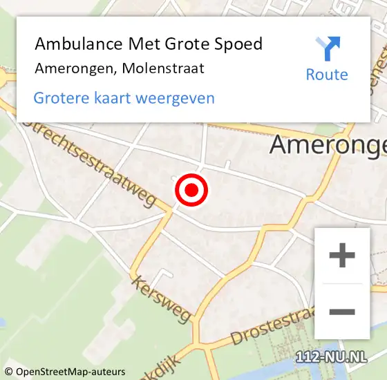 Locatie op kaart van de 112 melding: Ambulance Met Grote Spoed Naar Amerongen, Molenstraat op 7 december 2016 15:04