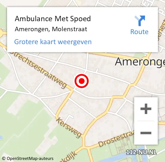 Locatie op kaart van de 112 melding: Ambulance Met Spoed Naar Amerongen, Molenstraat op 7 december 2016 15:21