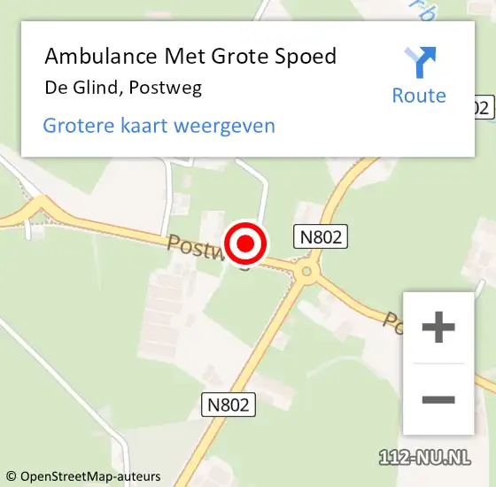 Locatie op kaart van de 112 melding: Ambulance Met Grote Spoed Naar De Glind, Postweg op 7 december 2016 15:37